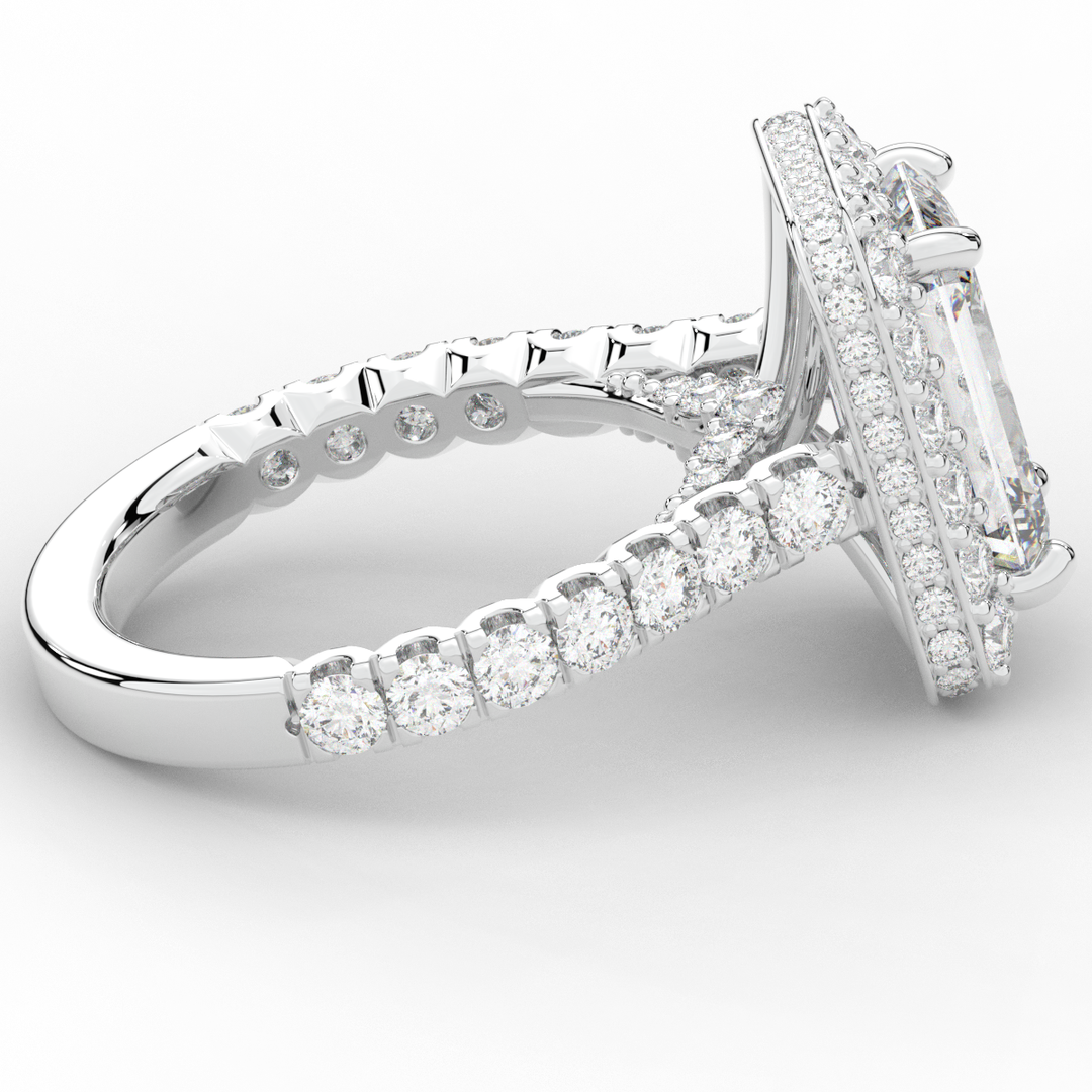 4.50CT.TW EMERALD CUT LAB DIAMOND HALO ENGAGEMENT RING - Nazarelle