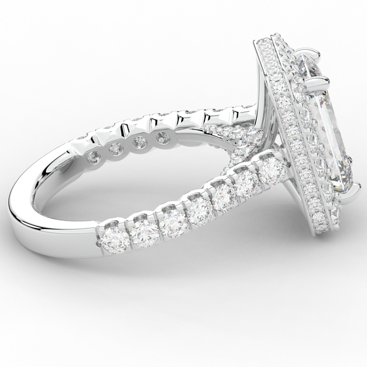 4.50CT.TW EMERALD CUT LAB DIAMOND HALO ENGAGEMENT RING - Nazarelle