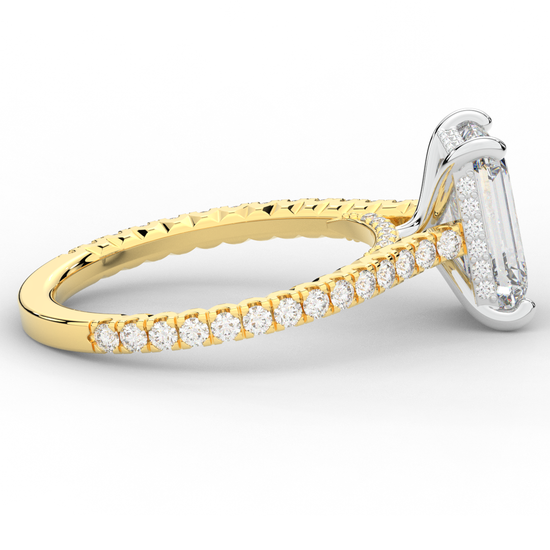 3.50CT.TW EMERALD CUT LAB DIAMOND UNDERHALO SOLITAIRE TWO TONE ENGAGEMENT RING - Nazarelle