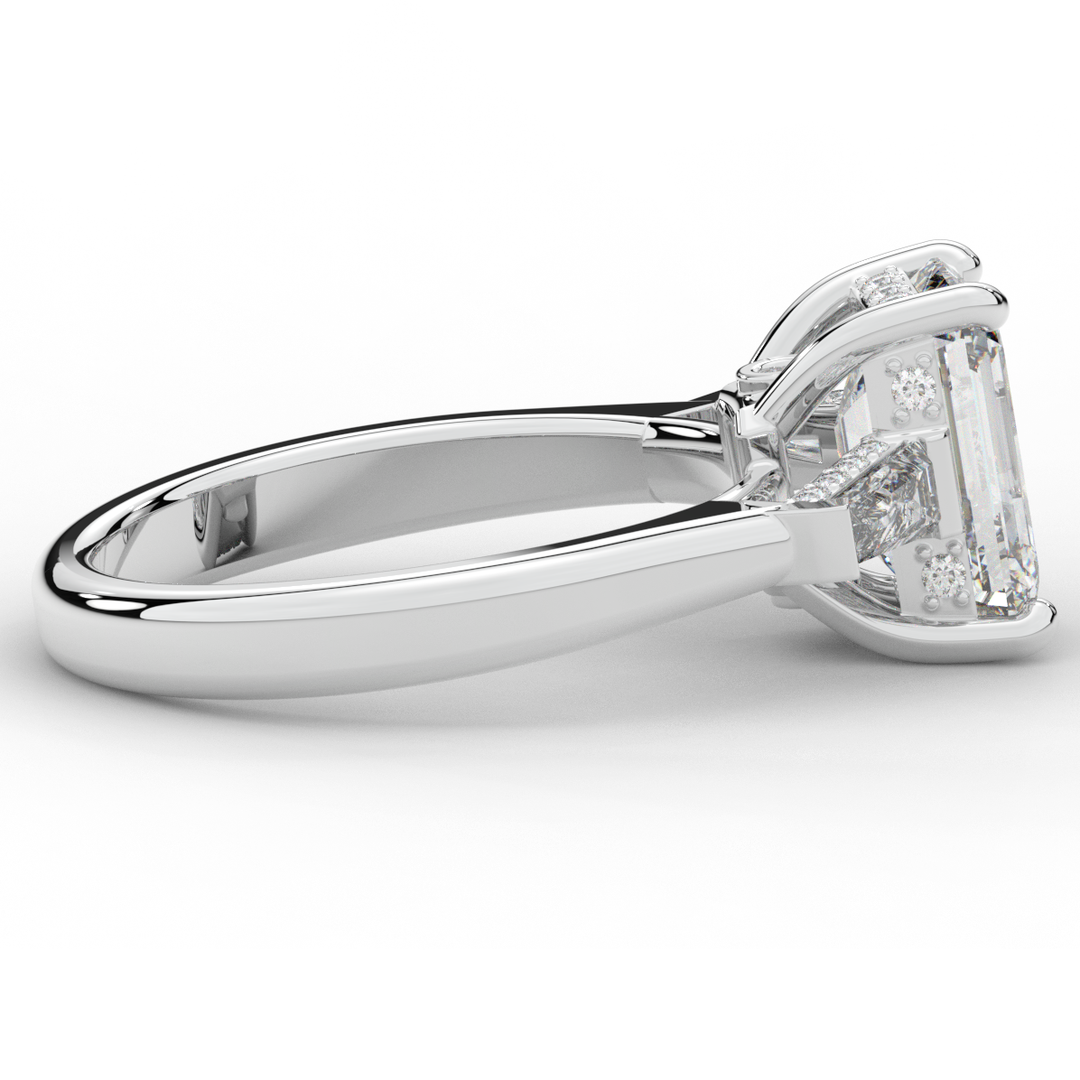 3.45CT.TW EMERALD CUT LAB DIAMOND 3 STONE ENGAGEMENT RING - Nazarelle