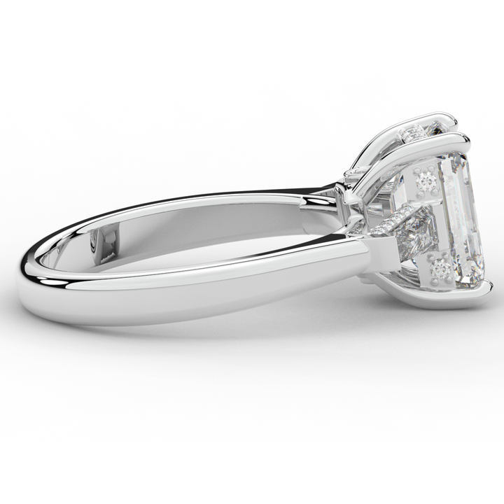 3.45CT.TW EMERALD CUT LAB DIAMOND 3 STONE ENGAGEMENT RING - Nazarelle