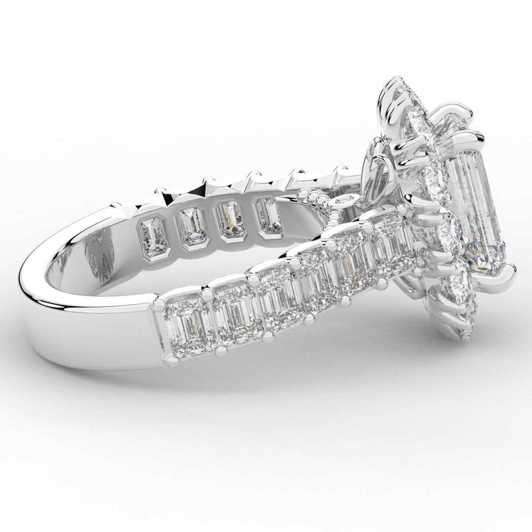 6.00CT.TW EMERALD CUT LAB DIAMOND HALO ENGAGEMENT RING - Nazarelle