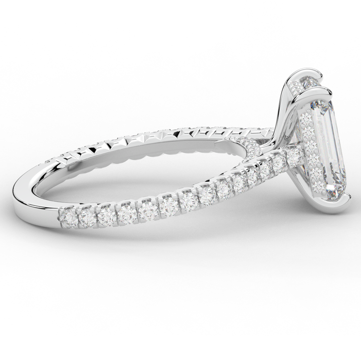 3.50CT.TW EMERALD CUT LAB DIAMOND UNDERHALO SOLITAIRE ENGAGEMENT RING - Nazarelle