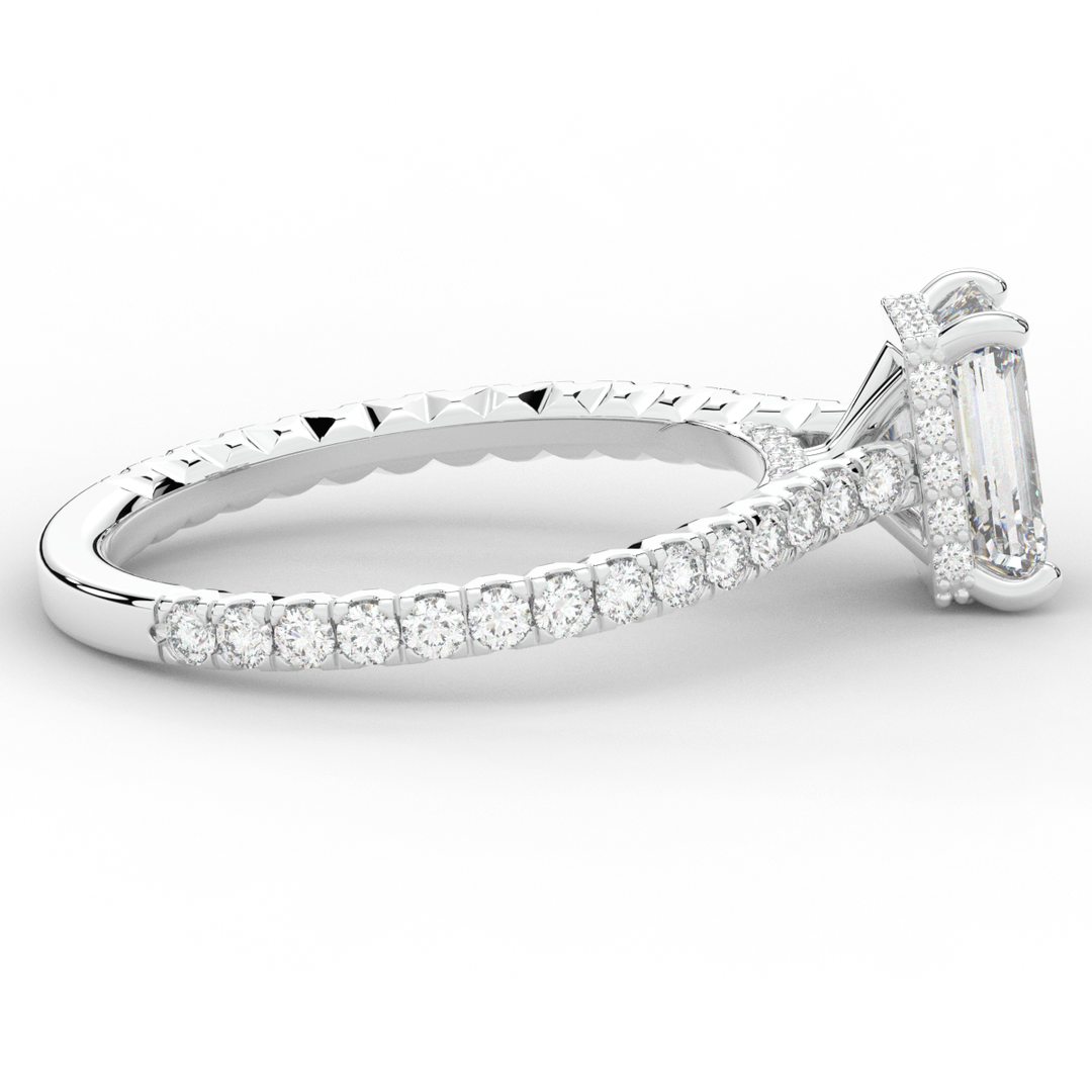 2.10CT.TW EMERALD CUT LAB DIAMOND UNDERHALO SOLITAIRE ENGAGEMENT RING - Nazarelle