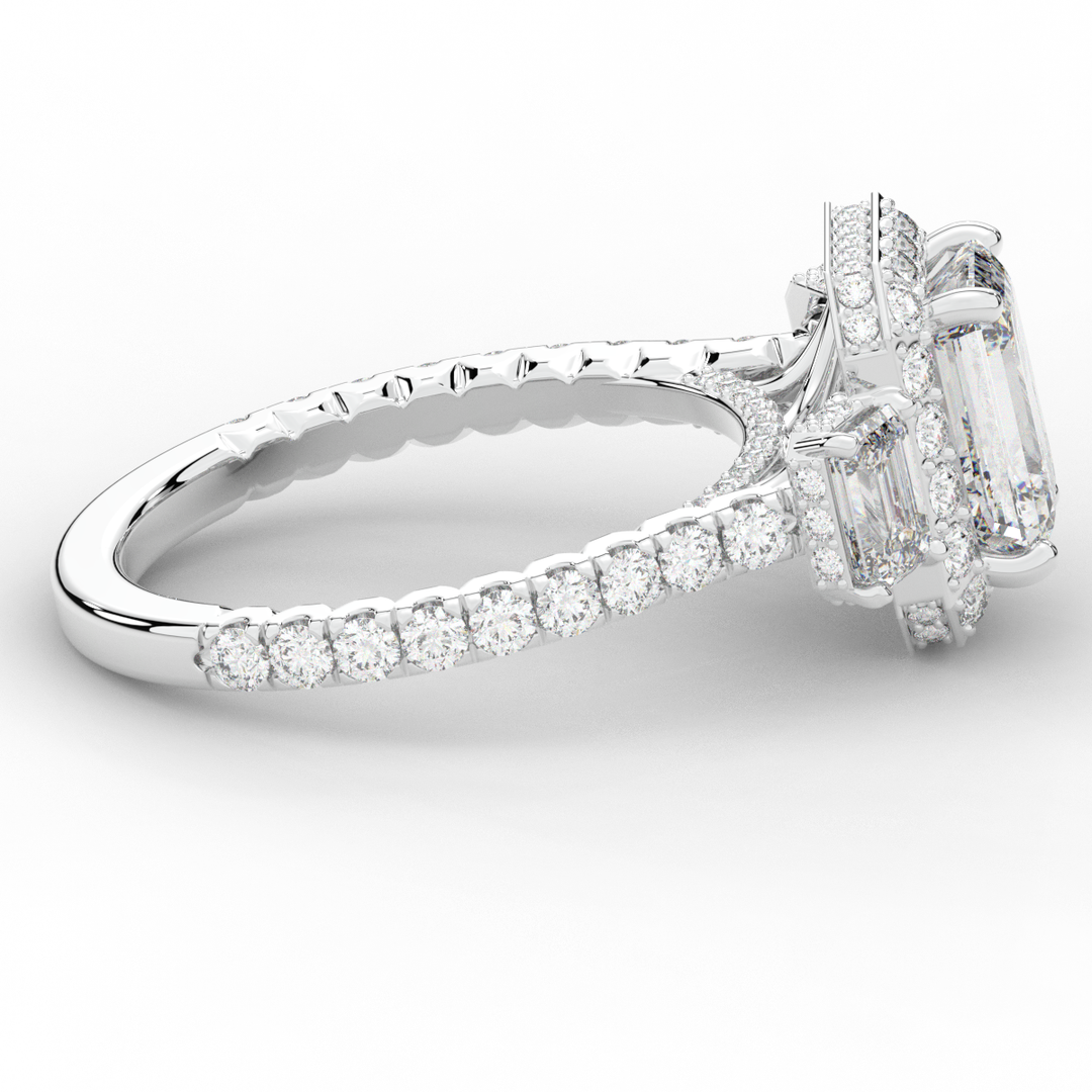 3.20CT.TW EMERALD CUT LAB DIAMOND 3 STONE ENGAGEMENT RING - Nazarelle