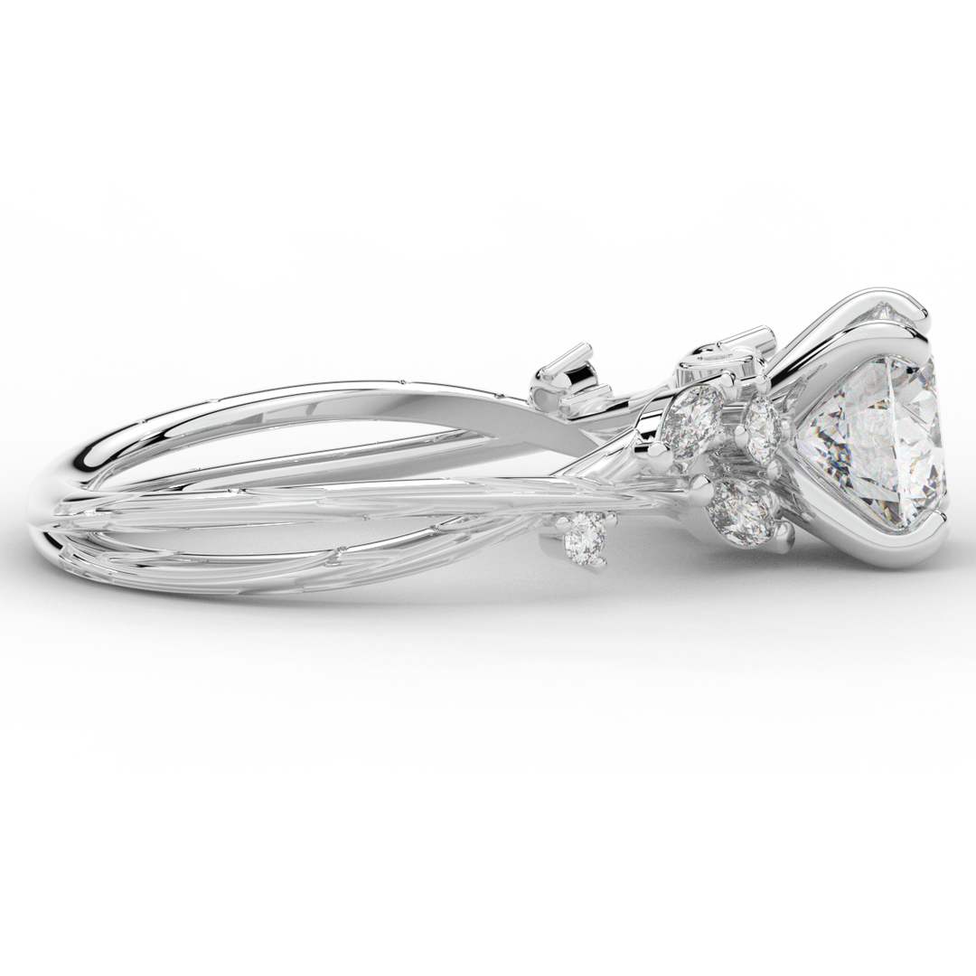 1.75CT.TW ROUND LAB DIAMOND STYLIZED VINE AND TREE BARK FINISH ENGAGEMENT RING - Nazarelle