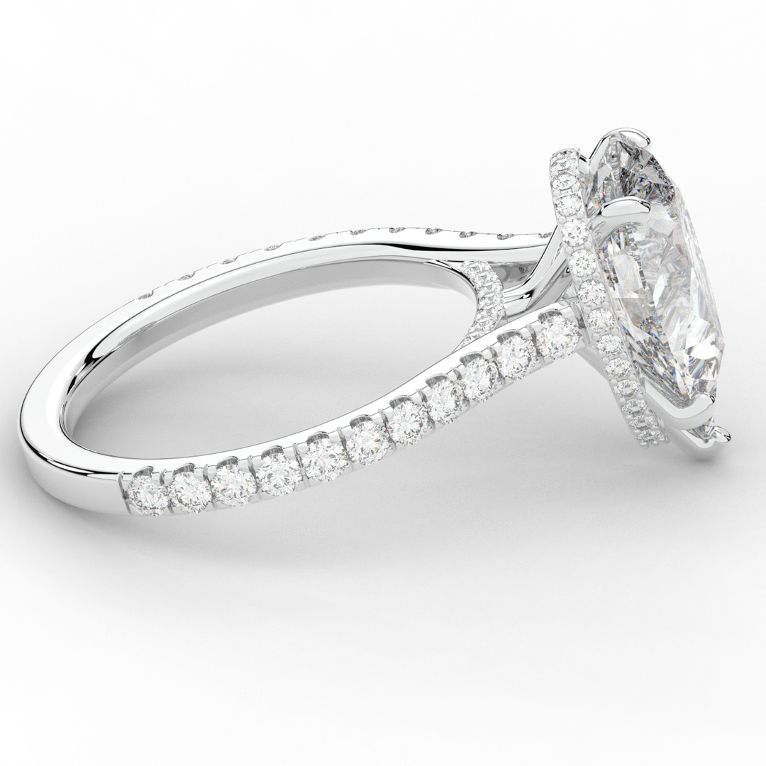 4.60CT.TW PEAR LAB DIAMOND UNDERHALO SOLITAIRE ENGAGEMENT RING - Nazarelle