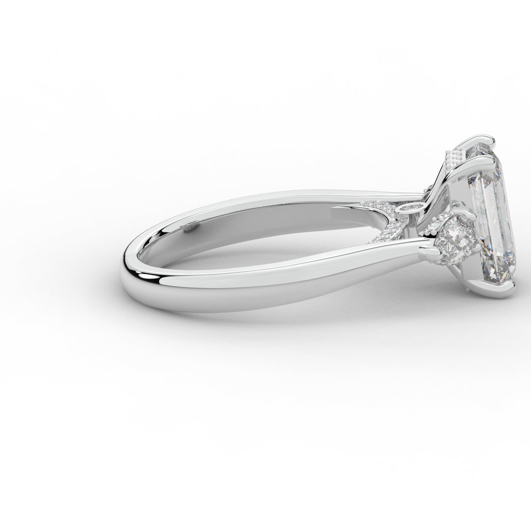 2.40CT.TW EMERALD CUT LAB DIAMOND 3 STONE ENGAGEMENT RING - Nazarelle