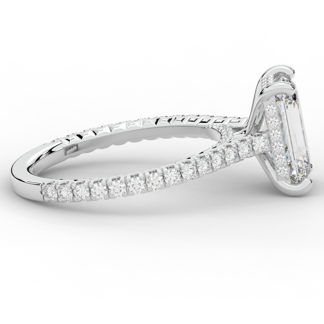 3.50CT.TW EMERALD CUT LAB DIAMOND UNDERHALO SOLITAIRE ENGAGEMENT RING - Nazarelle