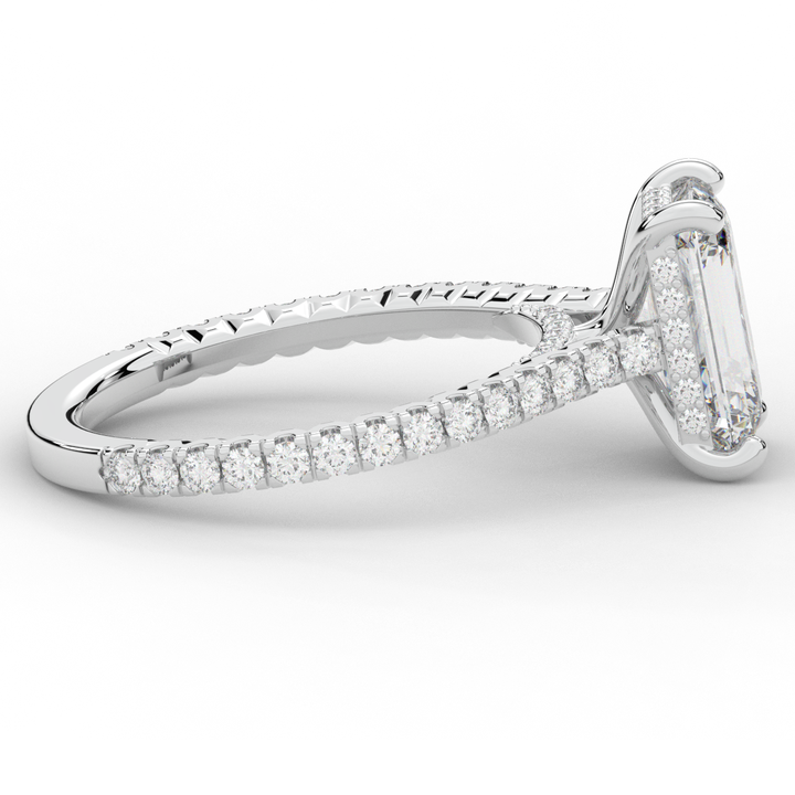 3.50CT.TW EMERALD CUT LAB DIAMOND UNDERHALO SOLITAIRE ENGAGEMENT RING - Nazarelle