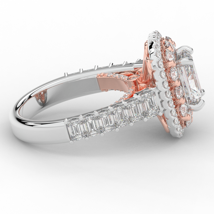 4.70CT.TW RADIANT LAB DIAMOND DOUBLE HALO TWO TONE ENGAGEMENT RING - Nazarelle