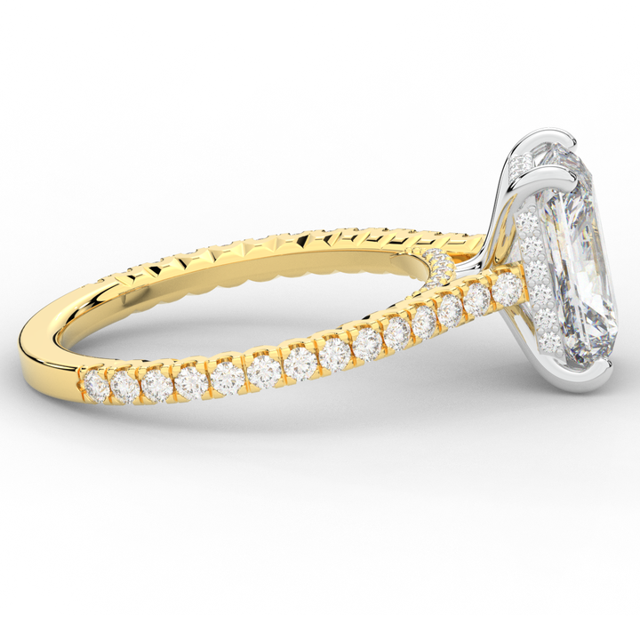 3.50CT.TW RADIANT LAB DIAMOND UNDERHALO SOLITAIRE TWO TONE ENGAGEMENT RING - Nazarelle