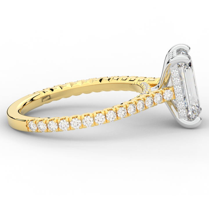 3.50CT.TW EMERALD CUT LAB DIAMOND UNDERHALO SOLITAIRE TWO TONE ENGAGEMENT RING - Nazarelle