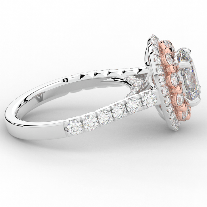 3.30CT.TW OVAL LAB DIAMOND DOUBLE HALO TWO TONE ENGAGEMENT RING - Nazarelle