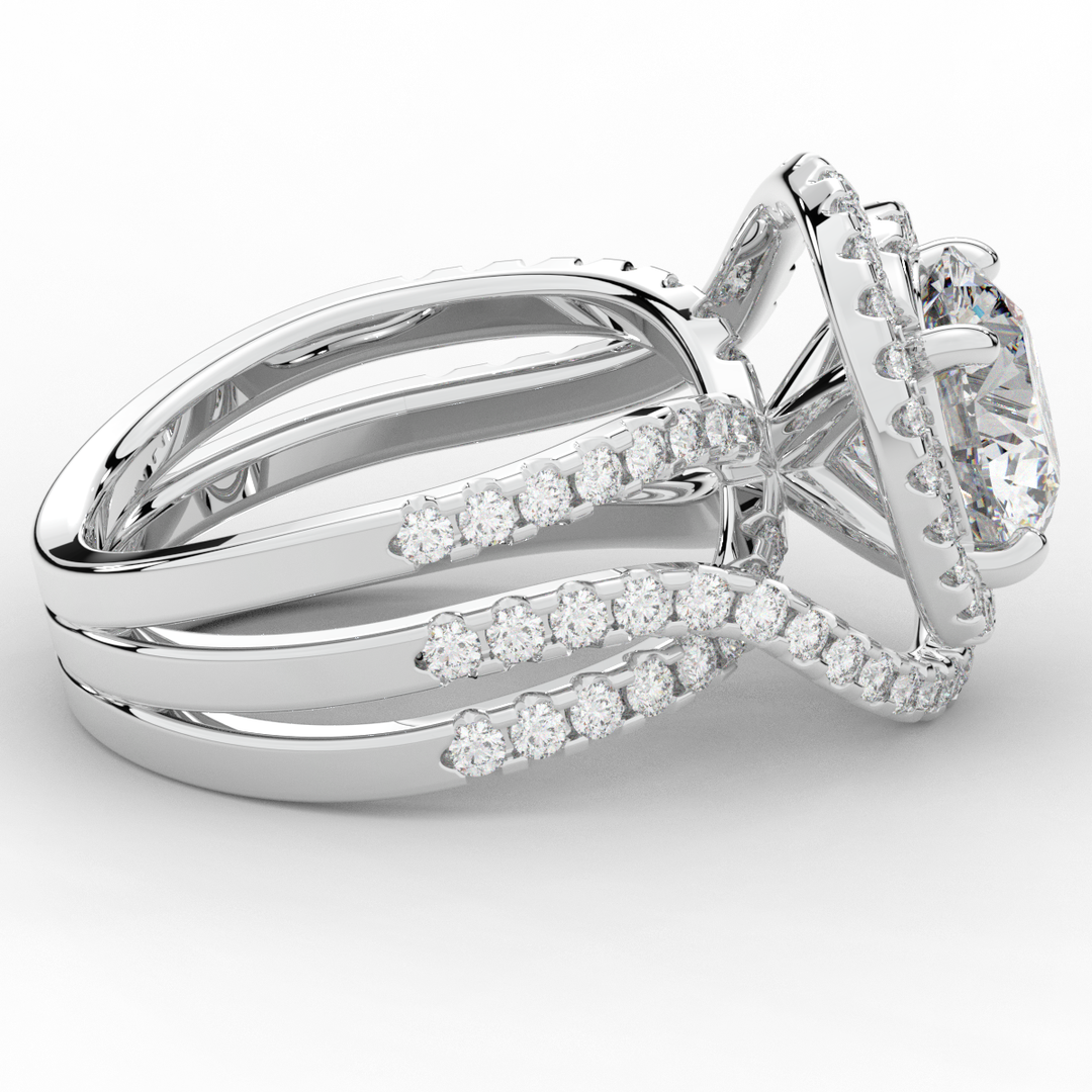 3.90CT.TW ROUND LAB DIAMOND TWIST HALO ENGAGEMENT RING - Nazarelle