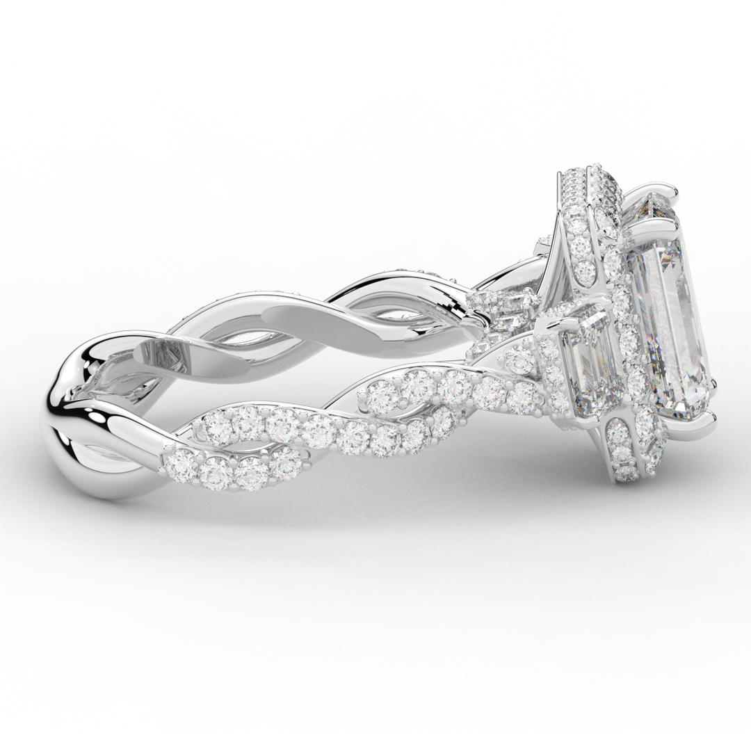 4.70CT.TW EMERALD CUT LAB DIAMOND 3 STONE ENGAGEMENT RING - Nazarelle