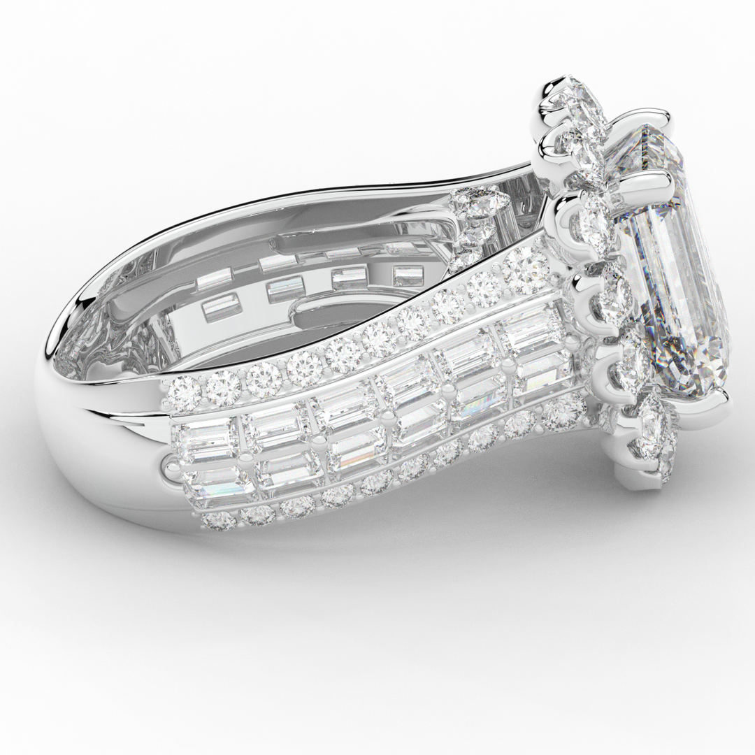 8.00CT.TW EMERALD CUT LAB DIAMOND HALO ENGAGEMENT RING - Nazarelle
