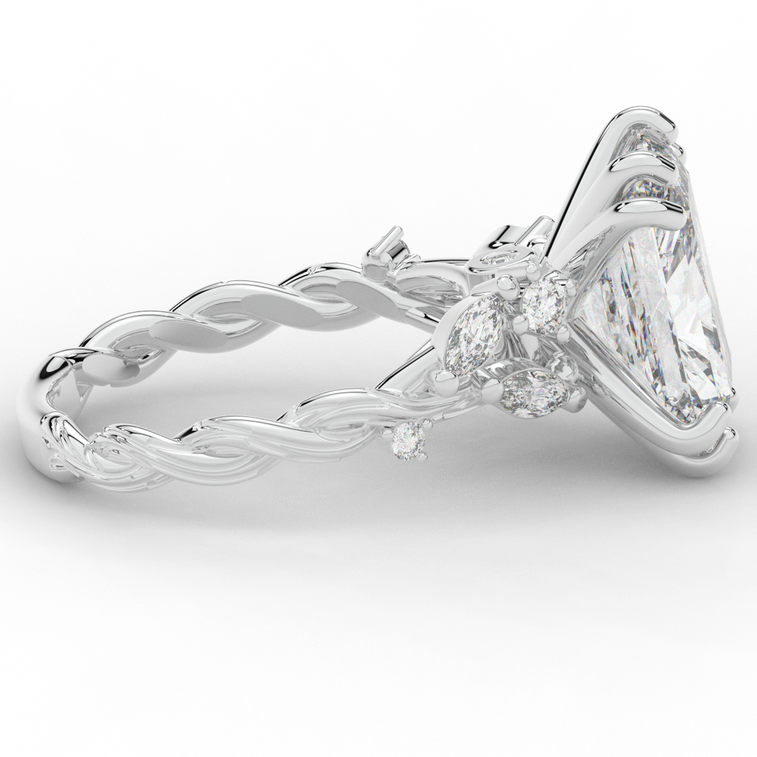 5.30CT.TW RADIANT LAB DIAMOND STYLIZED VINE AND TREE BARK FINISH ENGAGEMENT RING - Nazarelle