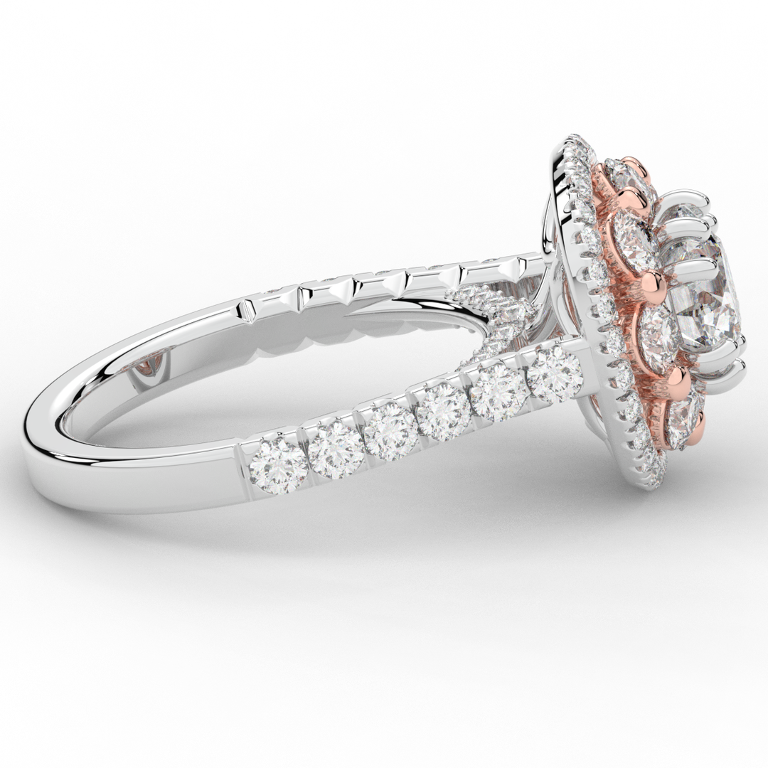 2.70CT.TW ROUND LAB DIAMOND DOUBLE HALO TWO TONE ENGAGEMENT RING - Nazarelle