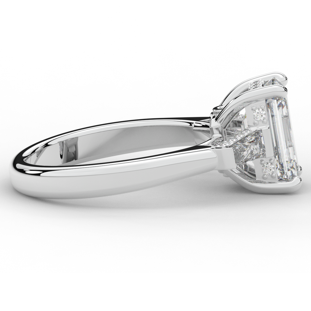 3.45CT.TW EMERALD CUT LAB DIAMOND 3 STONE ENGAGEMENT RING - Nazarelle