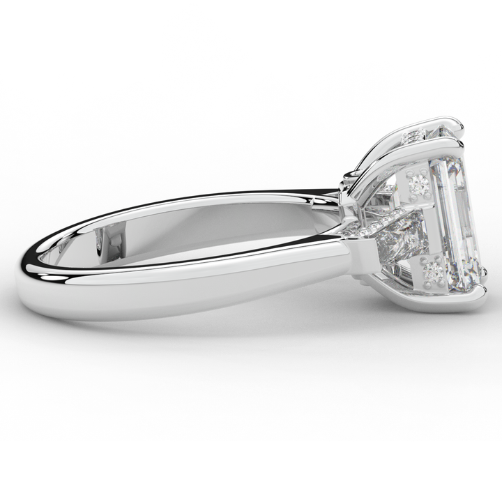 3.45CT.TW EMERALD CUT LAB DIAMOND 3 STONE ENGAGEMENT RING - Nazarelle