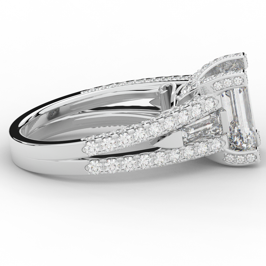 4.60CT.TW EMERALD CUT LAB DIAMOND SPLIT SHANK ENGAGEMENT RING - Nazarelle