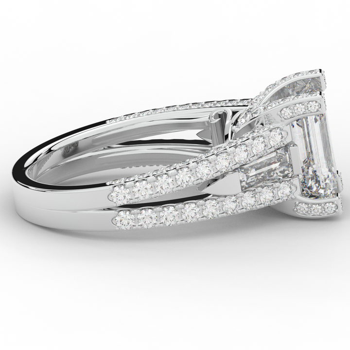 4.60CT.TW EMERALD CUT LAB DIAMOND SPLIT SHANK ENGAGEMENT RING - Nazarelle