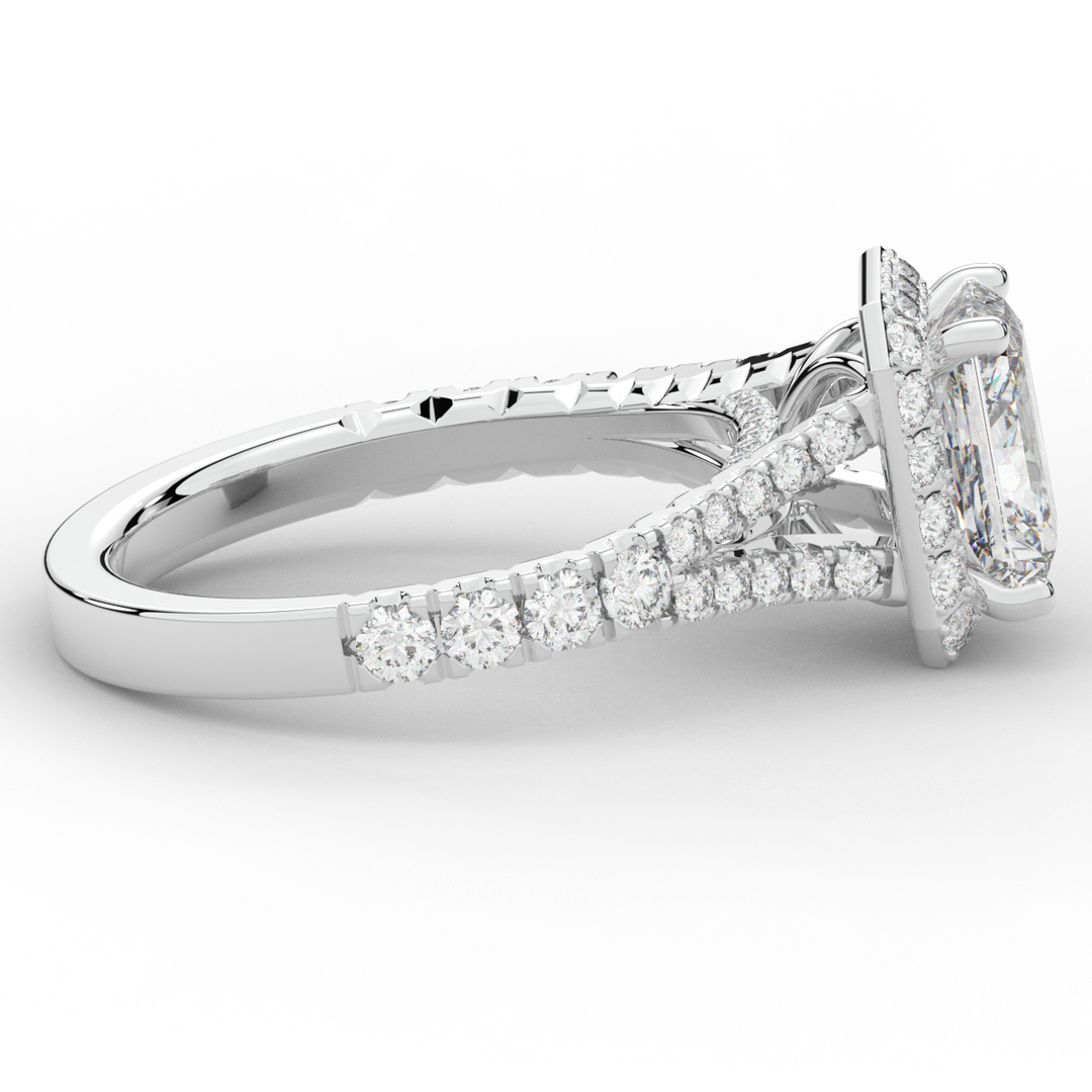 2.60CT.TW RADIANT LAB DIAMOND SPLIT SHANK HALO ENGAGEMENT RING - Nazarelle