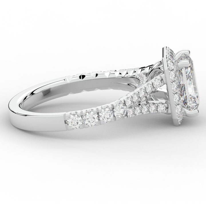 2.60CT.TW RADIANT LAB DIAMOND SPLIT SHANK HALO ENGAGEMENT RING - Nazarelle