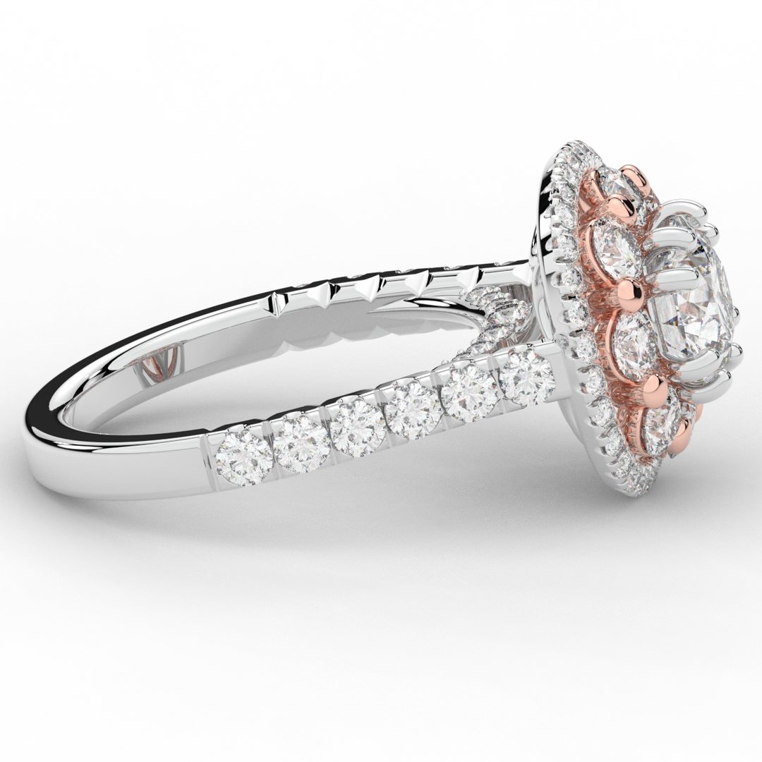 2.70CT.TW ROUND LAB DIAMOND DOUBLE HALO TWO TONE ENGAGEMENT RING - Nazarelle
