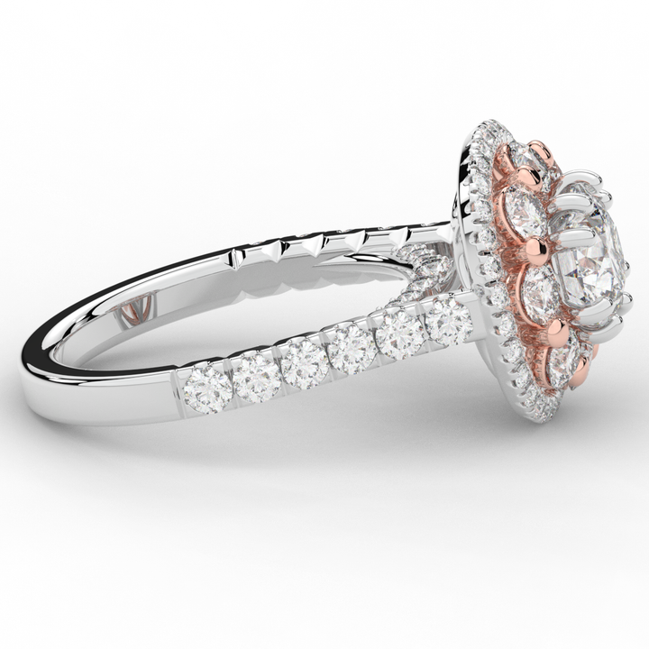 2.70CT.TW ROUND LAB DIAMOND DOUBLE HALO TWO TONE ENGAGEMENT RING - Nazarelle
