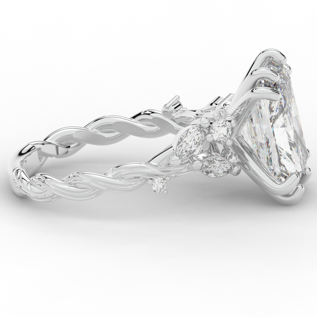 5.30CT.TW RADIANT LAB DIAMOND STYLIZED VINE AND TREE BARK FINISH ENGAGEMENT RING - Nazarelle