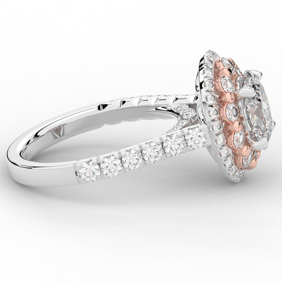 3.30CT.TW OVAL LAB DIAMOND DOUBLE HALO TWO TONE ENGAGEMENT RING - Nazarelle