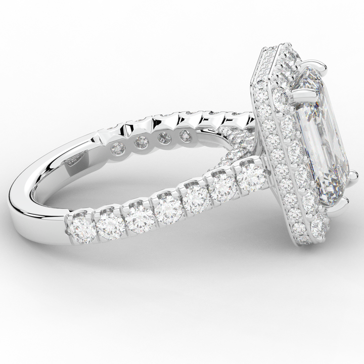 4.50CT.TW EMERALD CUT LAB DIAMOND HALO ENGAGEMENT RING - Nazarelle