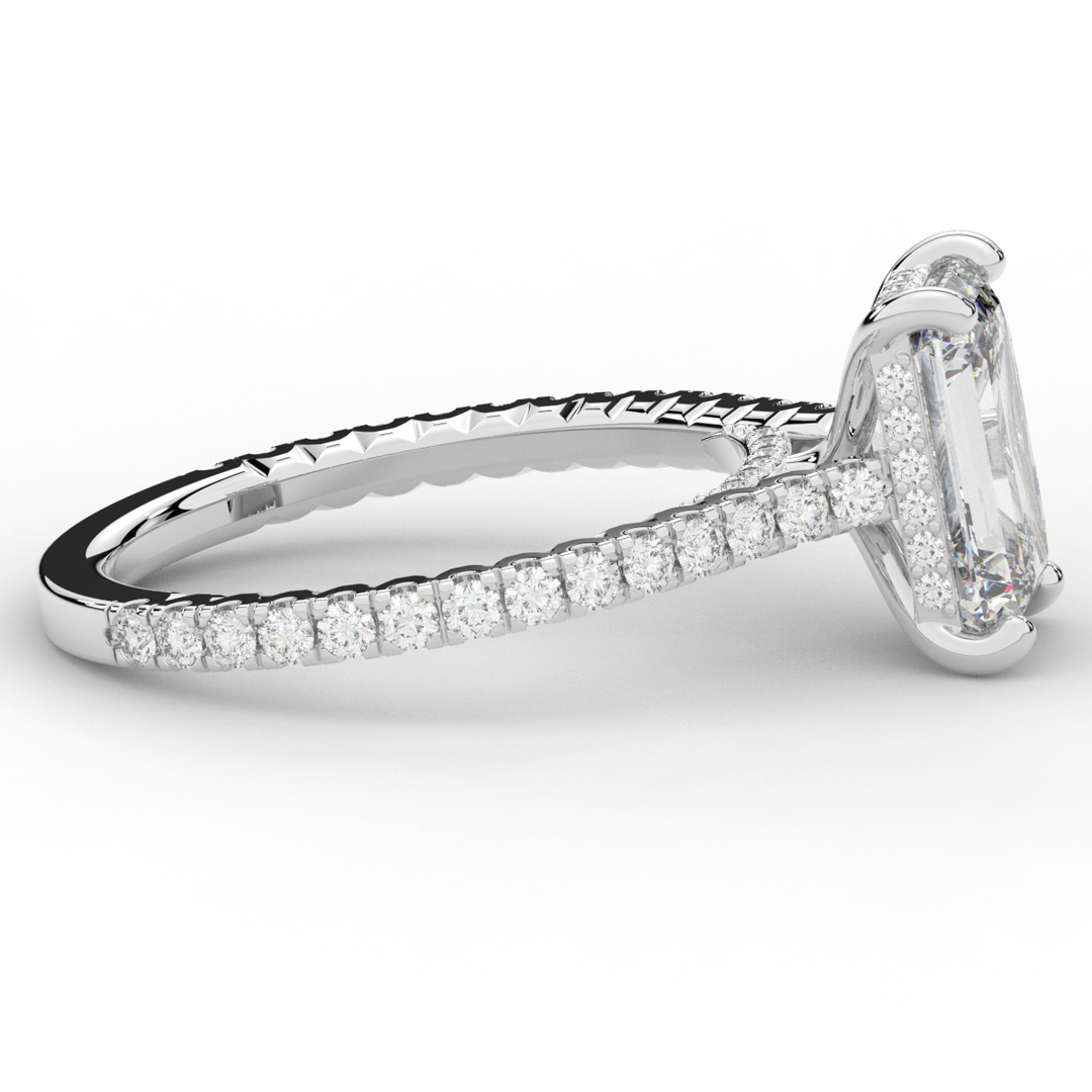 3.50CT.TW EMERALD CUT LAB DIAMOND UNDERHALO SOLITAIRE ENGAGEMENT RING - Nazarelle