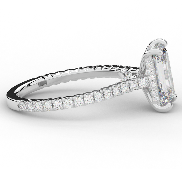 3.50CT.TW EMERALD CUT LAB DIAMOND UNDERHALO SOLITAIRE ENGAGEMENT RING - Nazarelle
