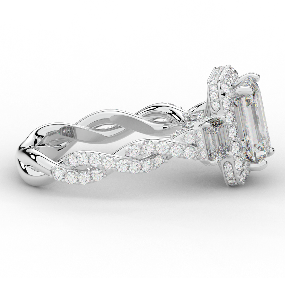 4.70CT.TW EMERALD CUT LAB DIAMOND 3 STONE ENGAGEMENT RING - Nazarelle