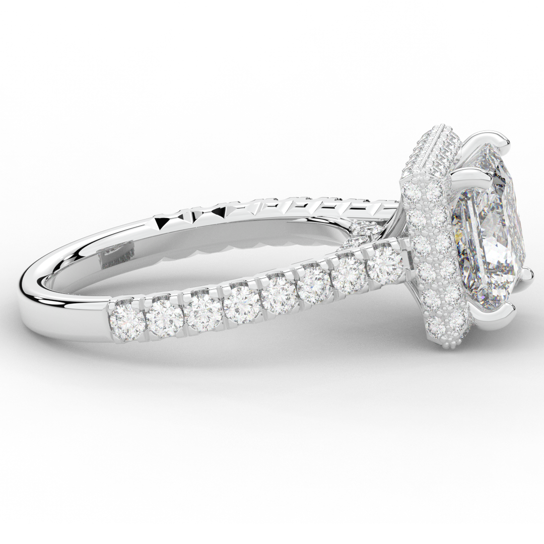 3.90CT.TW PRINCESS LAB DIAMOND HALO ENGAGEMENT RING - Nazarelle