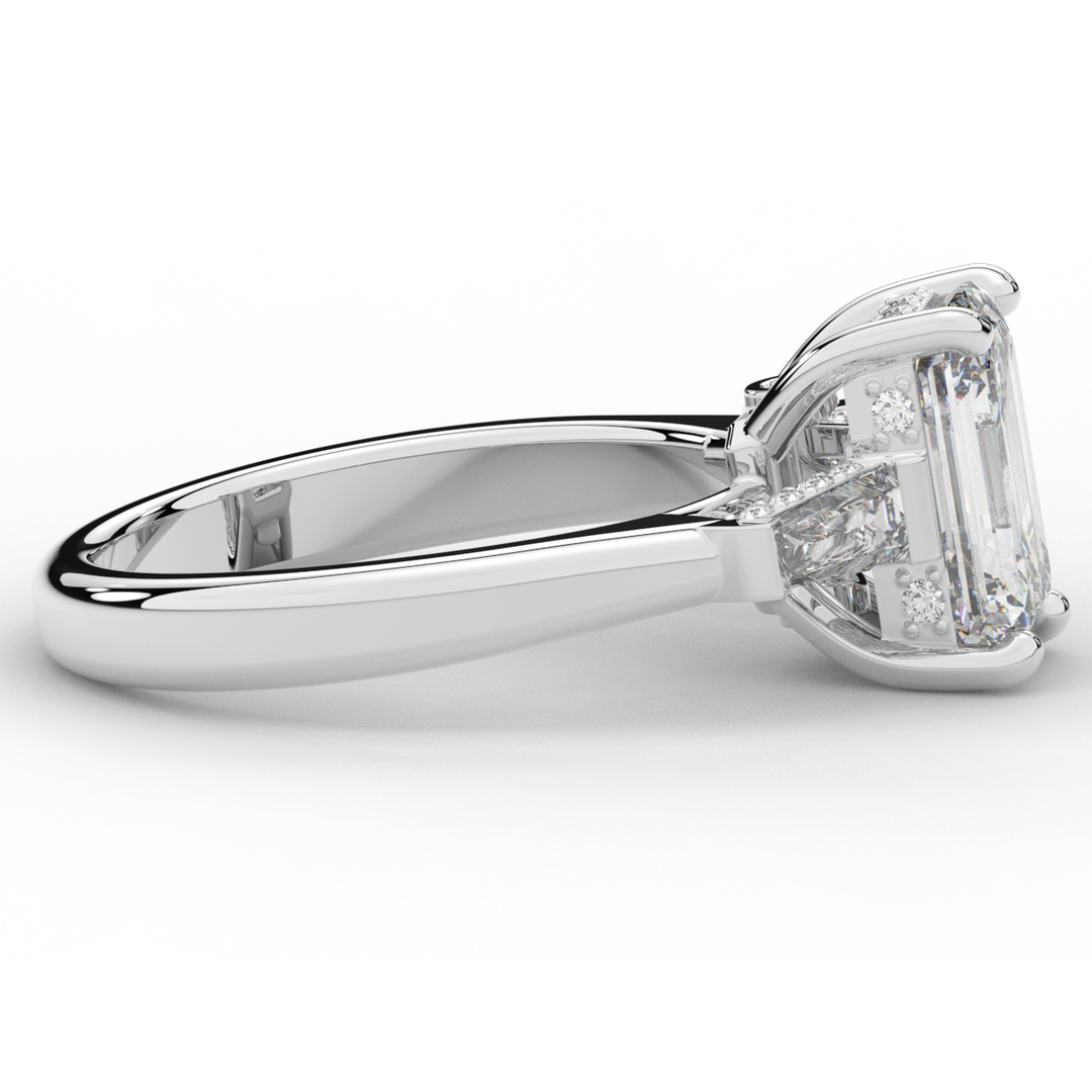 3.45CT.TW EMERALD CUT LAB DIAMOND 3 STONE ENGAGEMENT RING - Nazarelle
