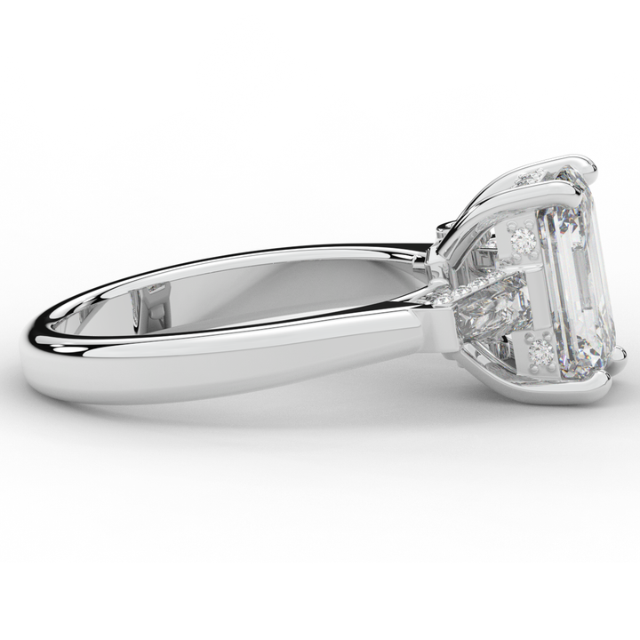 3.45CT.TW EMERALD CUT LAB DIAMOND 3 STONE ENGAGEMENT RING - Nazarelle