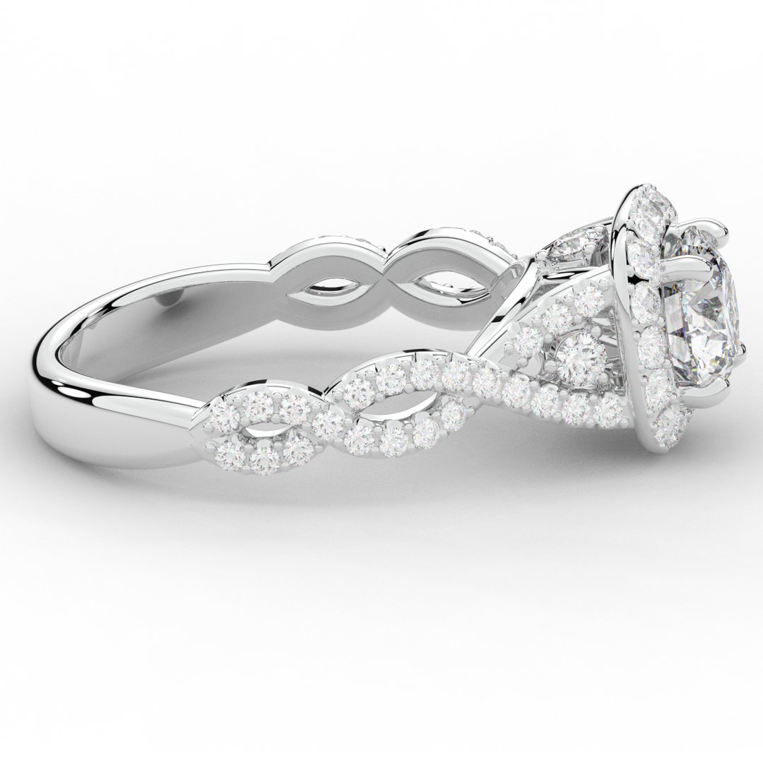 1.60CT.TW ROUND LAB DIAMOND HALO TWIST ENGAGEMENT RING - Nazarelle