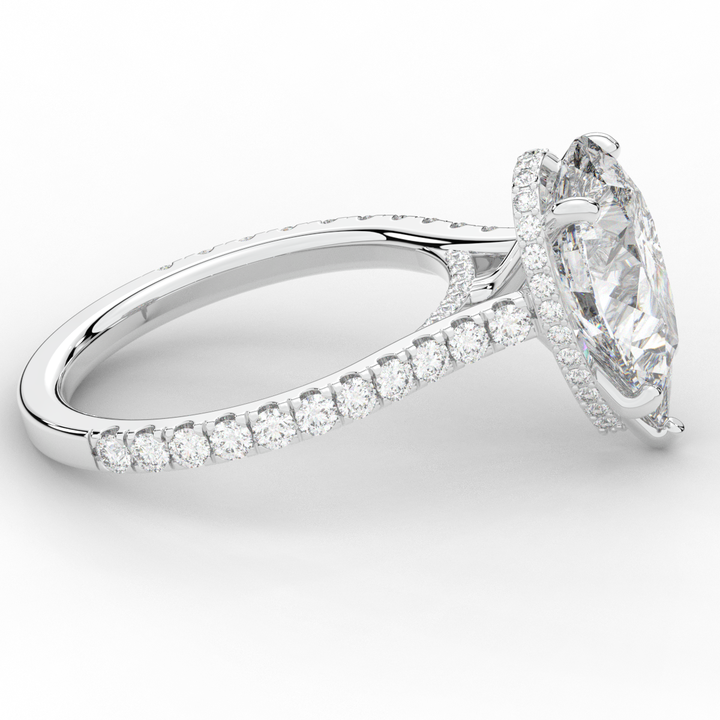 4.60CT.TW PEAR LAB DIAMOND UNDERHALO SOLITAIRE ENGAGEMENT RING - Nazarelle