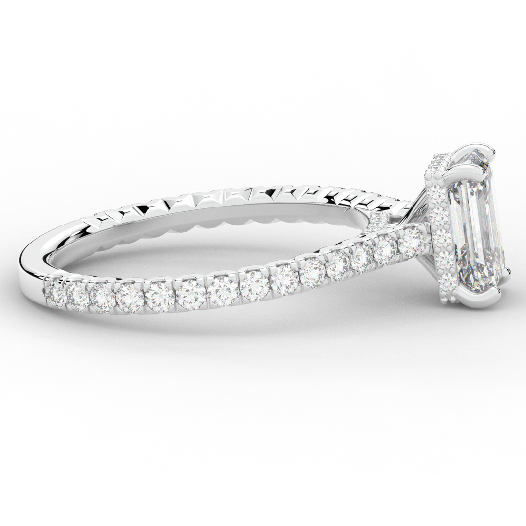 2.10CT.TW EMERALD CUT LAB DIAMOND UNDERHALO SOLITAIRE ENGAGEMENT RING - Nazarelle