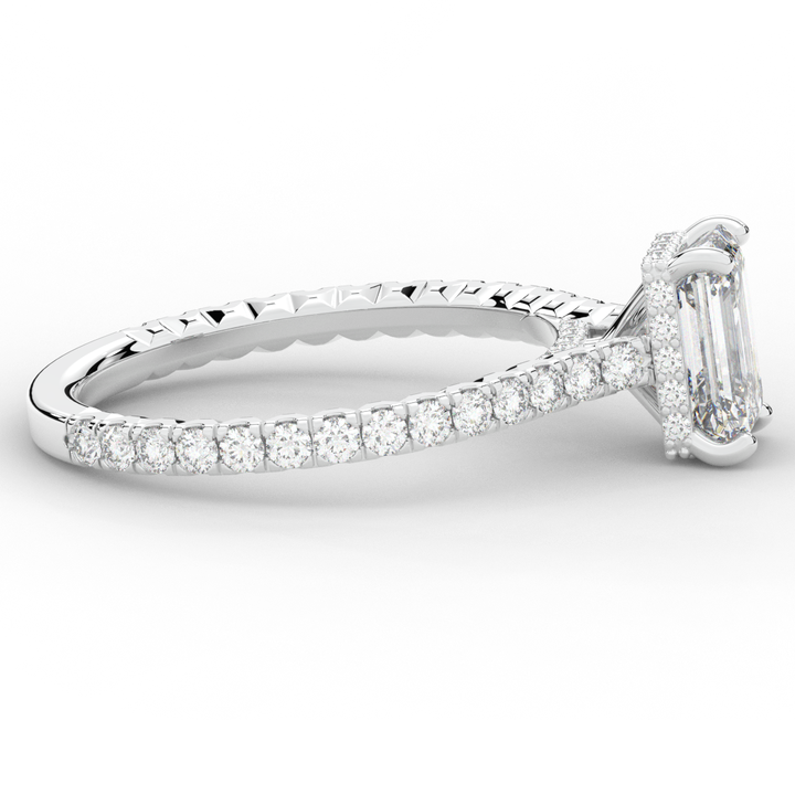 2.10CT.TW EMERALD CUT LAB DIAMOND UNDERHALO SOLITAIRE ENGAGEMENT RING - Nazarelle
