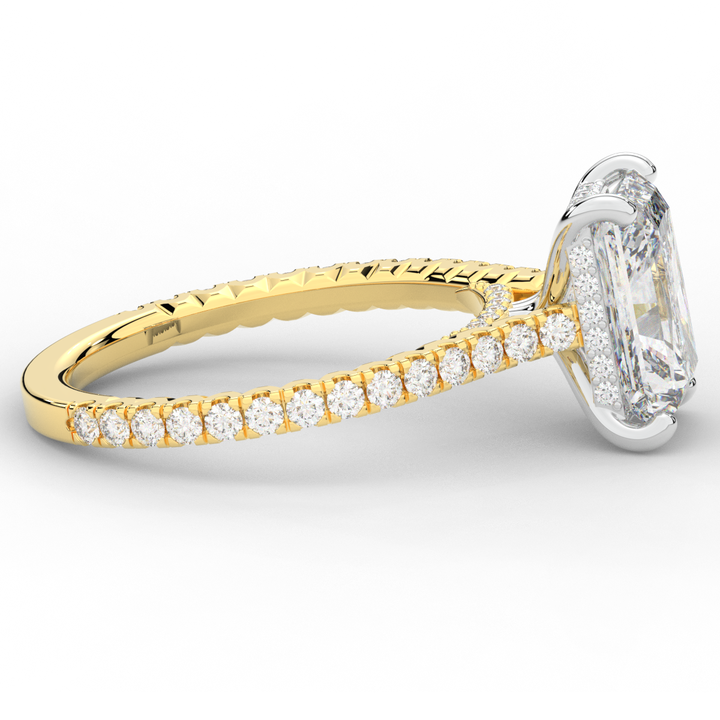 3.50CT.TW RADIANT LAB DIAMOND UNDERHALO SOLITAIRE TWO TONE ENGAGEMENT RING - Nazarelle