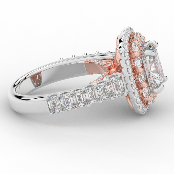 4.70CT.TW RADIANT LAB DIAMOND DOUBLE HALO TWO TONE ENGAGEMENT RING - Nazarelle