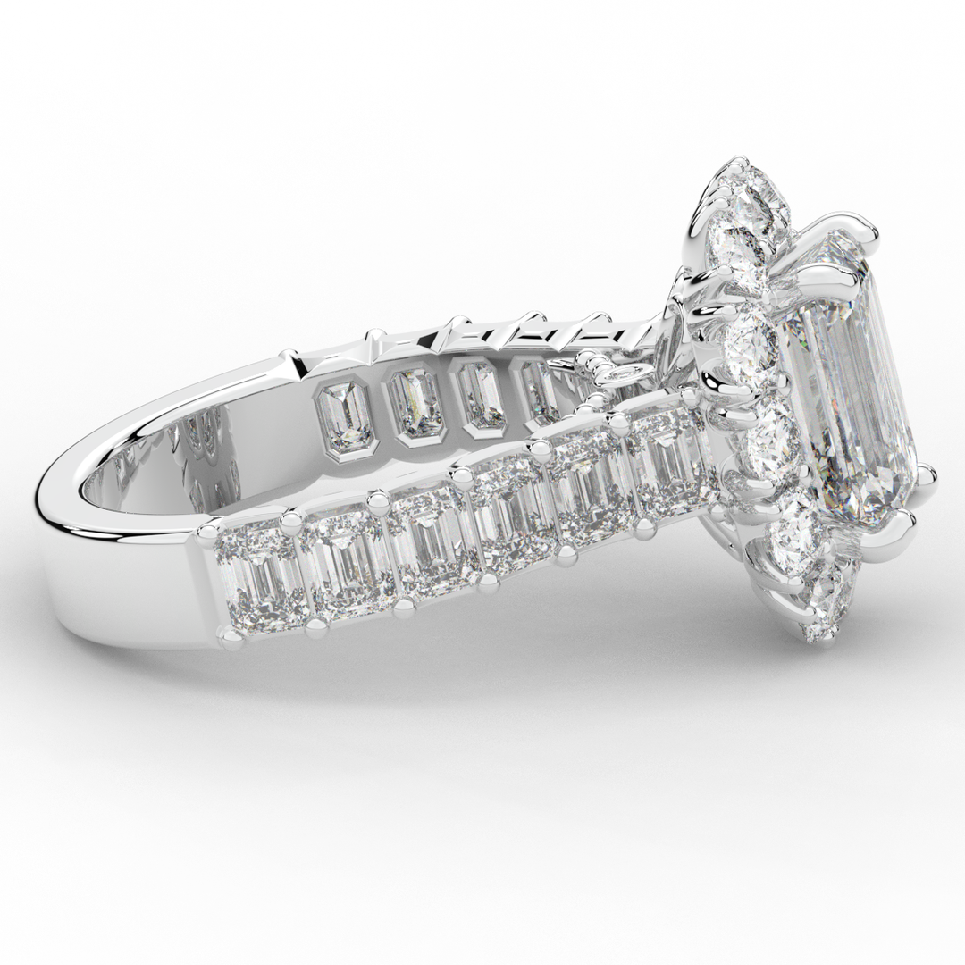 6.00CT.TW EMERALD CUT LAB DIAMOND HALO ENGAGEMENT RING - Nazarelle