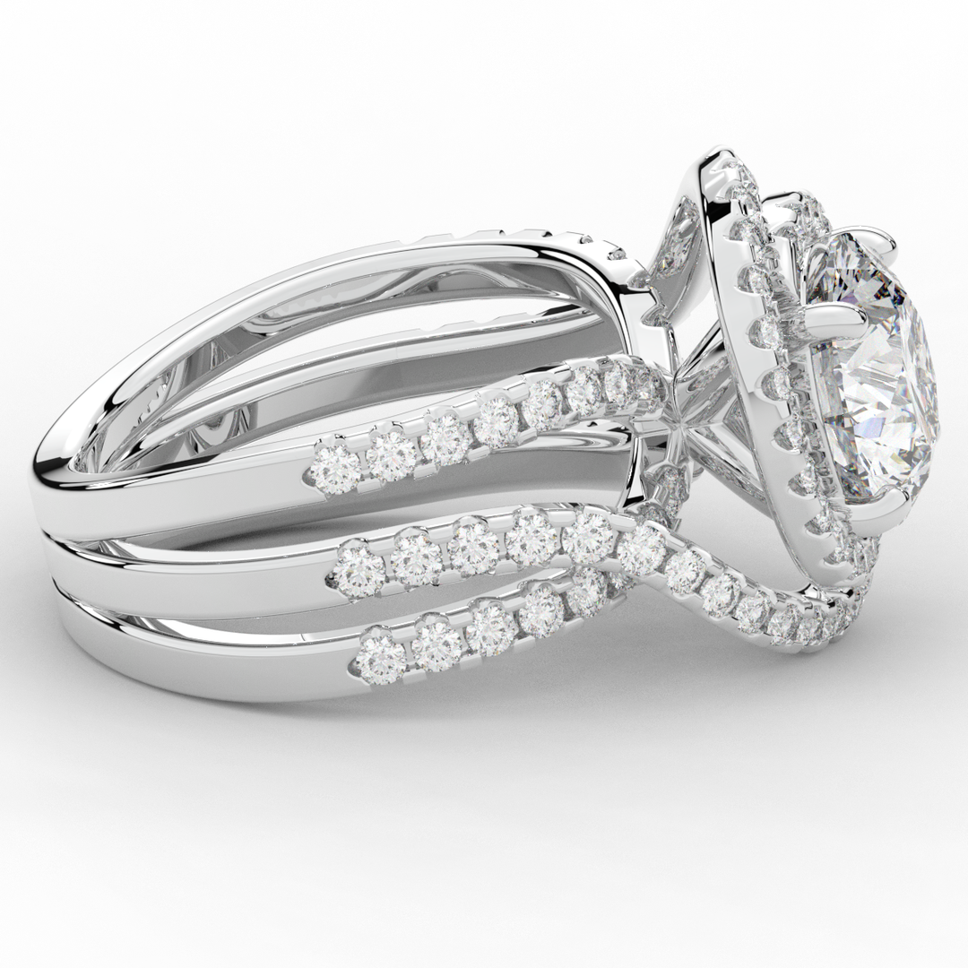 3.90CT.TW ROUND LAB DIAMOND TWIST HALO ENGAGEMENT RING - Nazarelle