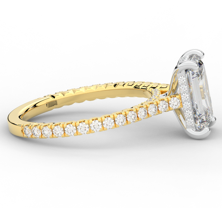 3.50CT.TW EMERALD CUT LAB DIAMOND UNDERHALO SOLITAIRE TWO TONE ENGAGEMENT RING - Nazarelle