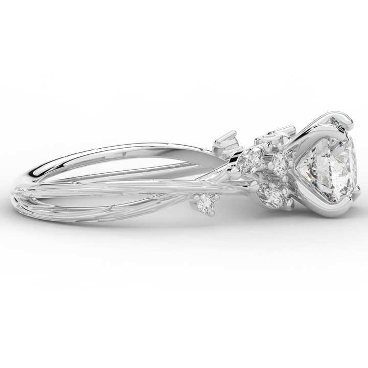 1.75CT.TW ROUND LAB DIAMOND STYLIZED VINE AND TREE BARK FINISH ENGAGEMENT RING - Nazarelle